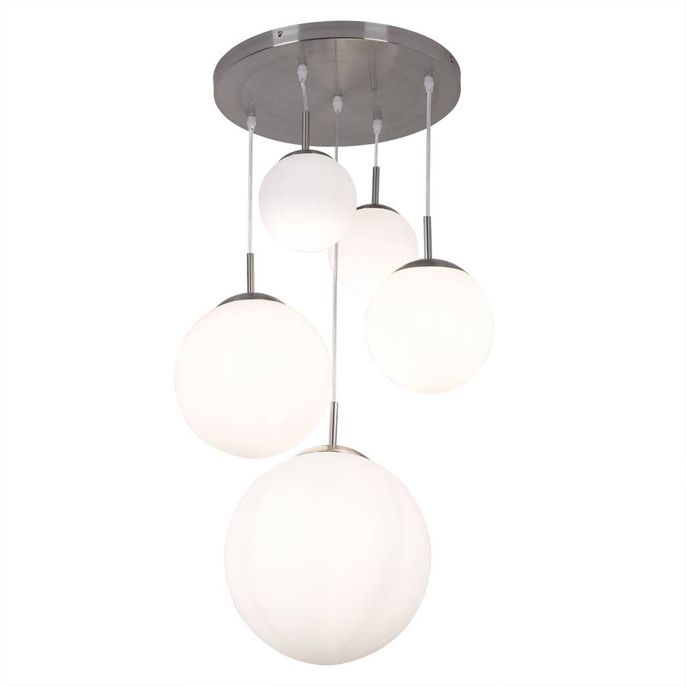 Decken Pendel Leuchte 5 Glas Kugeln Chrom Design Hänge Lampe Wohn Ess Schlaf Zimmer Beleuchtung im Set inklusive LED Leuchtmittel