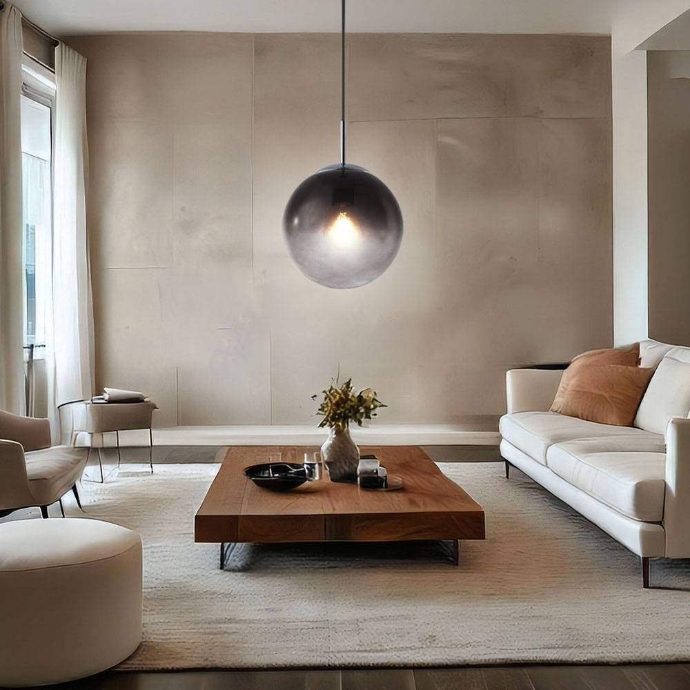 Hängeleuchte Wohnzimmerlampe Pendelleuchte Esstischleuchte, Glaskugel rauch, 1x E27, DxH 20x120 cm