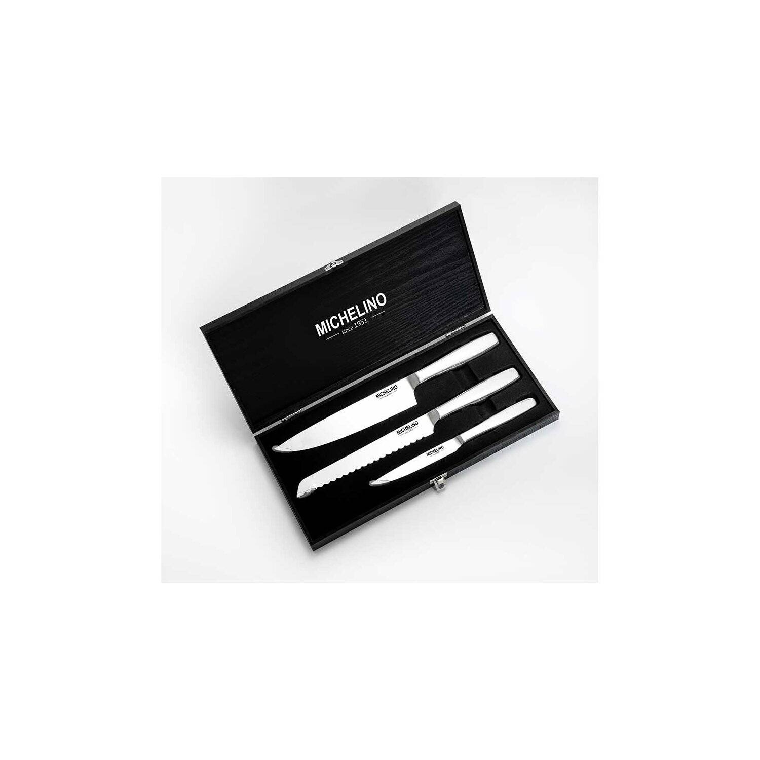 MICHELINO 3-tlg. Messerset in Geschenkbox Messer-Set Besteck Kochmesser, Brotmesser und Allzweckmesser