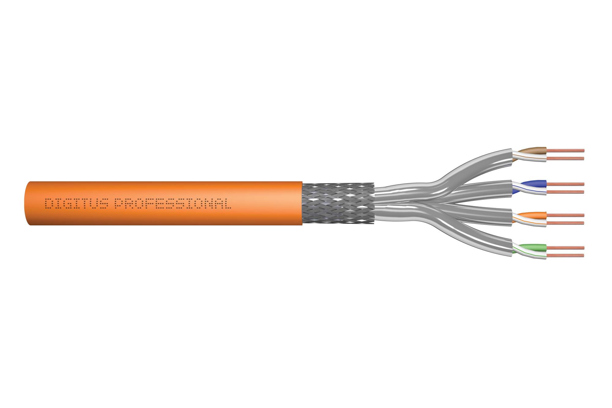 DIGITUS - CAT 7 S-FTP Verlegekabel, 1200 MHz, Dca (EN 50575), AWG 23/1, 25m Ring, SX, orange