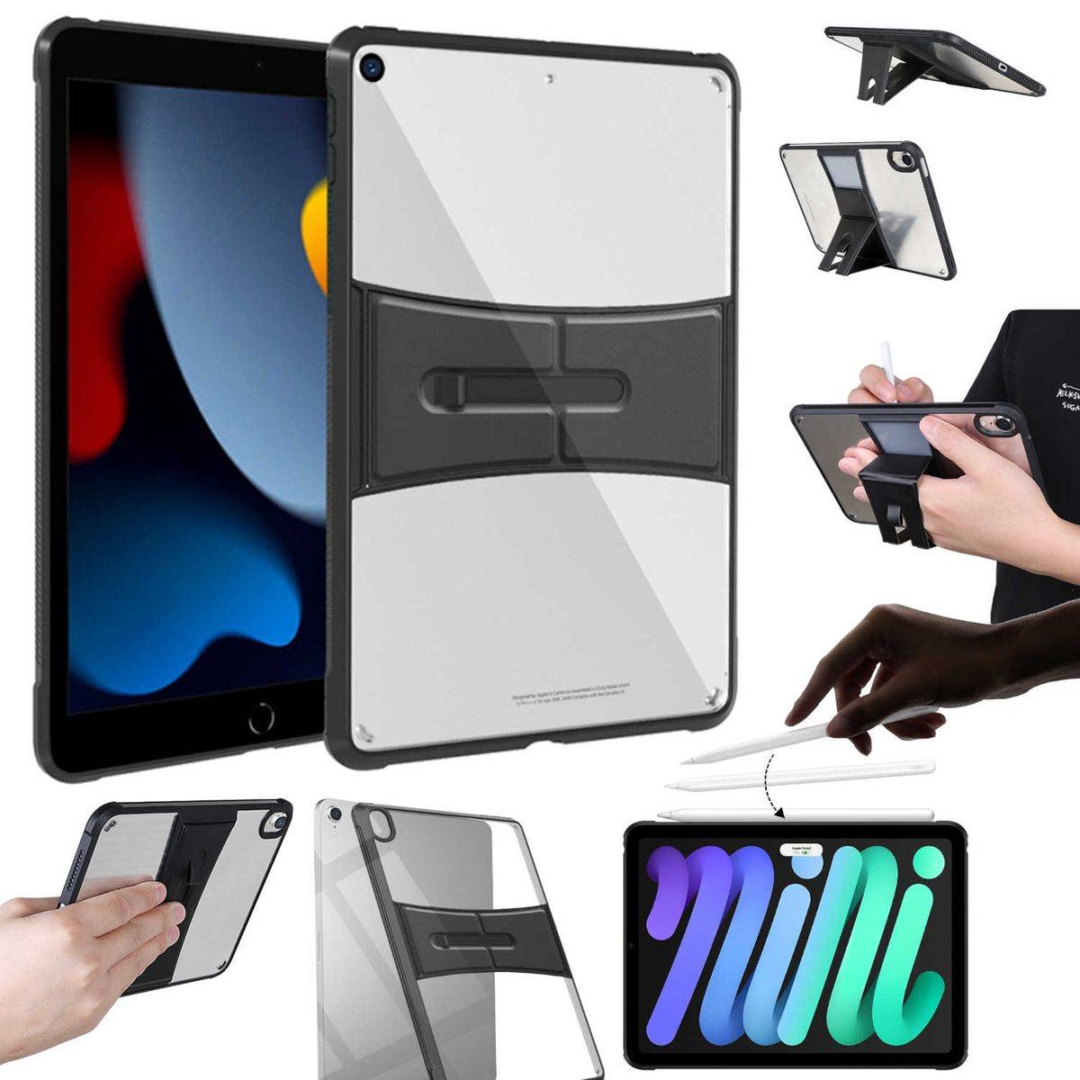 Für Apple iPad 10.2 Zoll 2019 / 2020 / 2021 7. / 8. / 9. Gen Shockproof Hybrid Tablet Hülle aufstellbar Schwarz