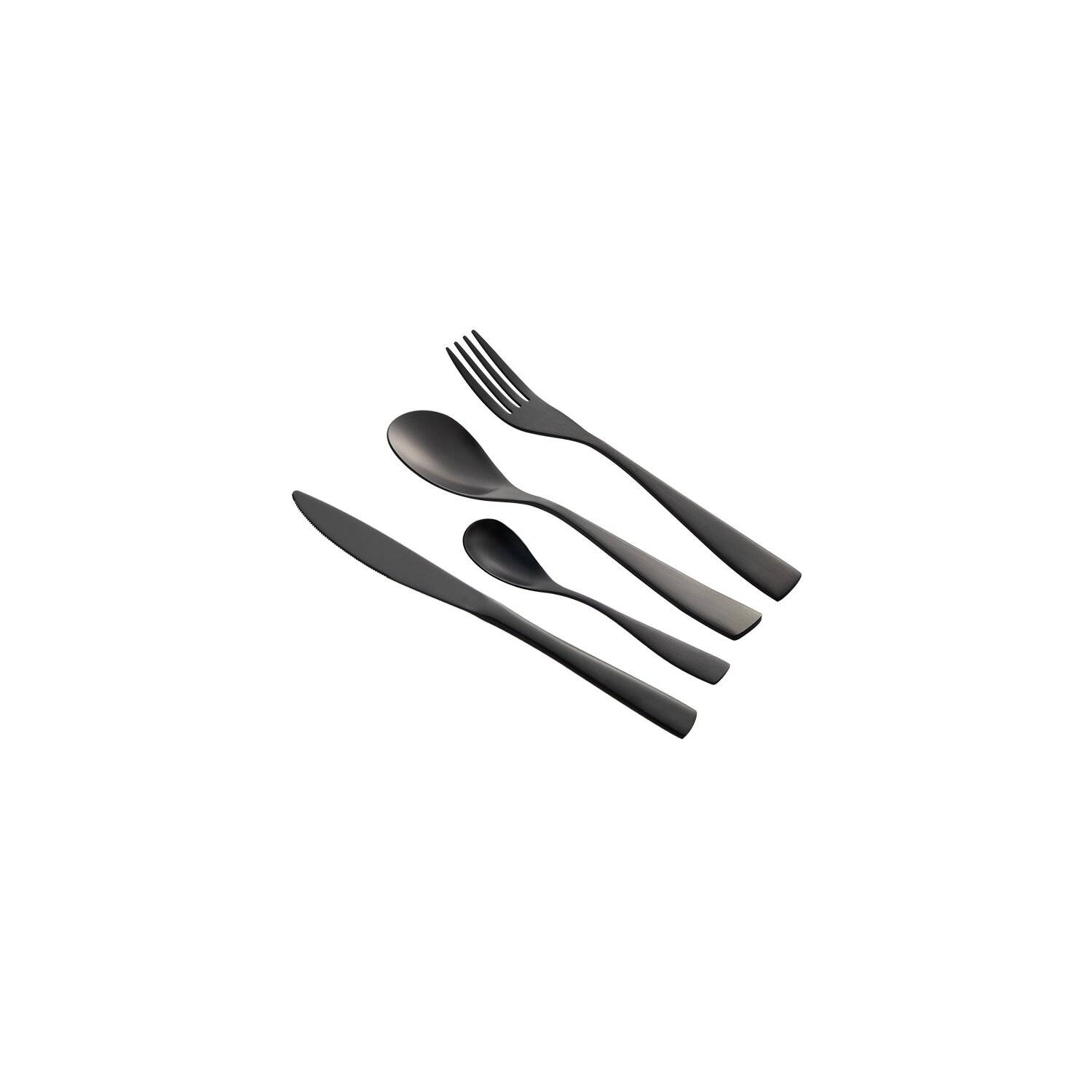 Besteckset 24 teilig für 6 Personen Edelstahl Mehrzweck Einsatz für Zuhause Messer Gabel Löffel Küche Metallic-Schwarz