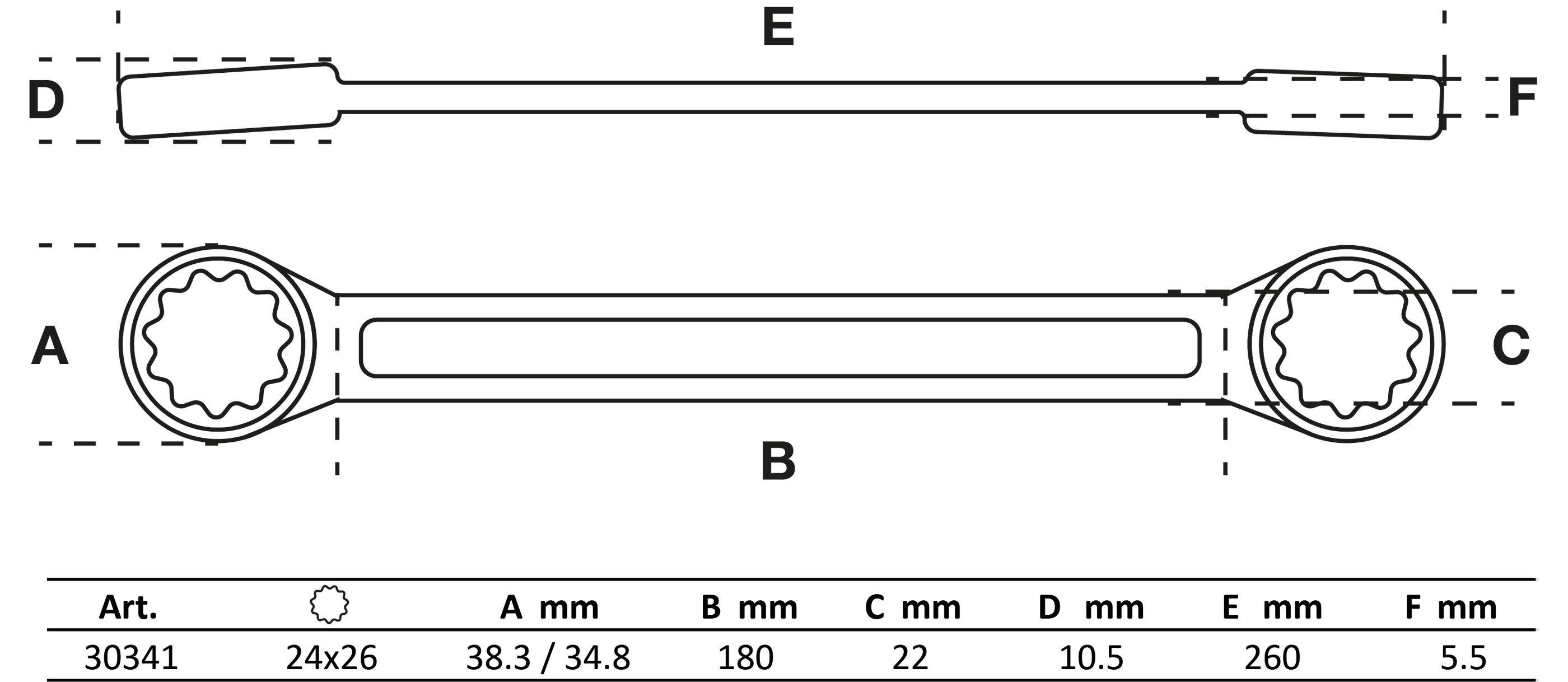 BGS Doppel-Ringschlssel | extra flach | SW 24 x 26 mm