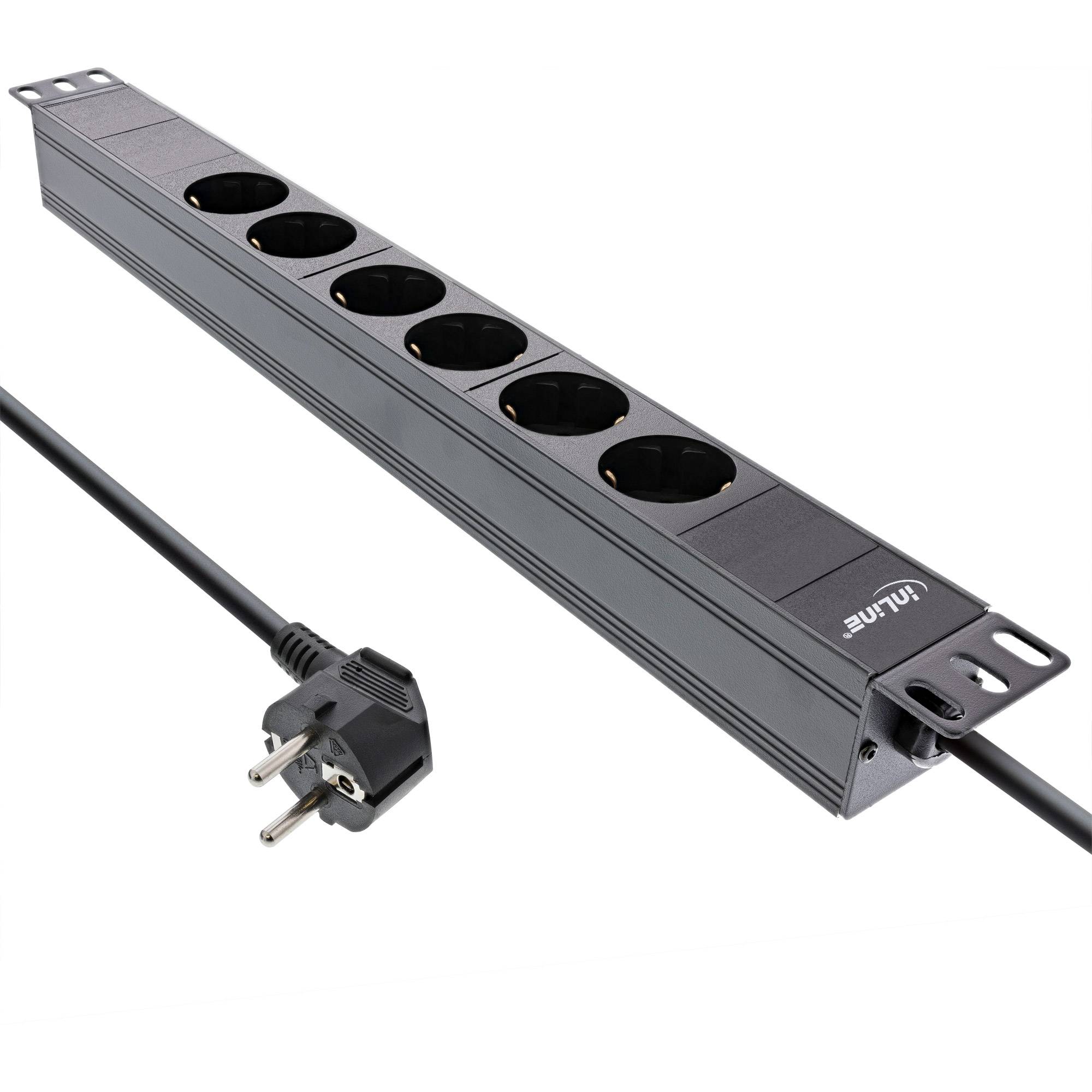 INLINE - 19"" Steckdosenleiste - 6-fach Schutzkontakt - ohne Schalter - 2m - schwarz
