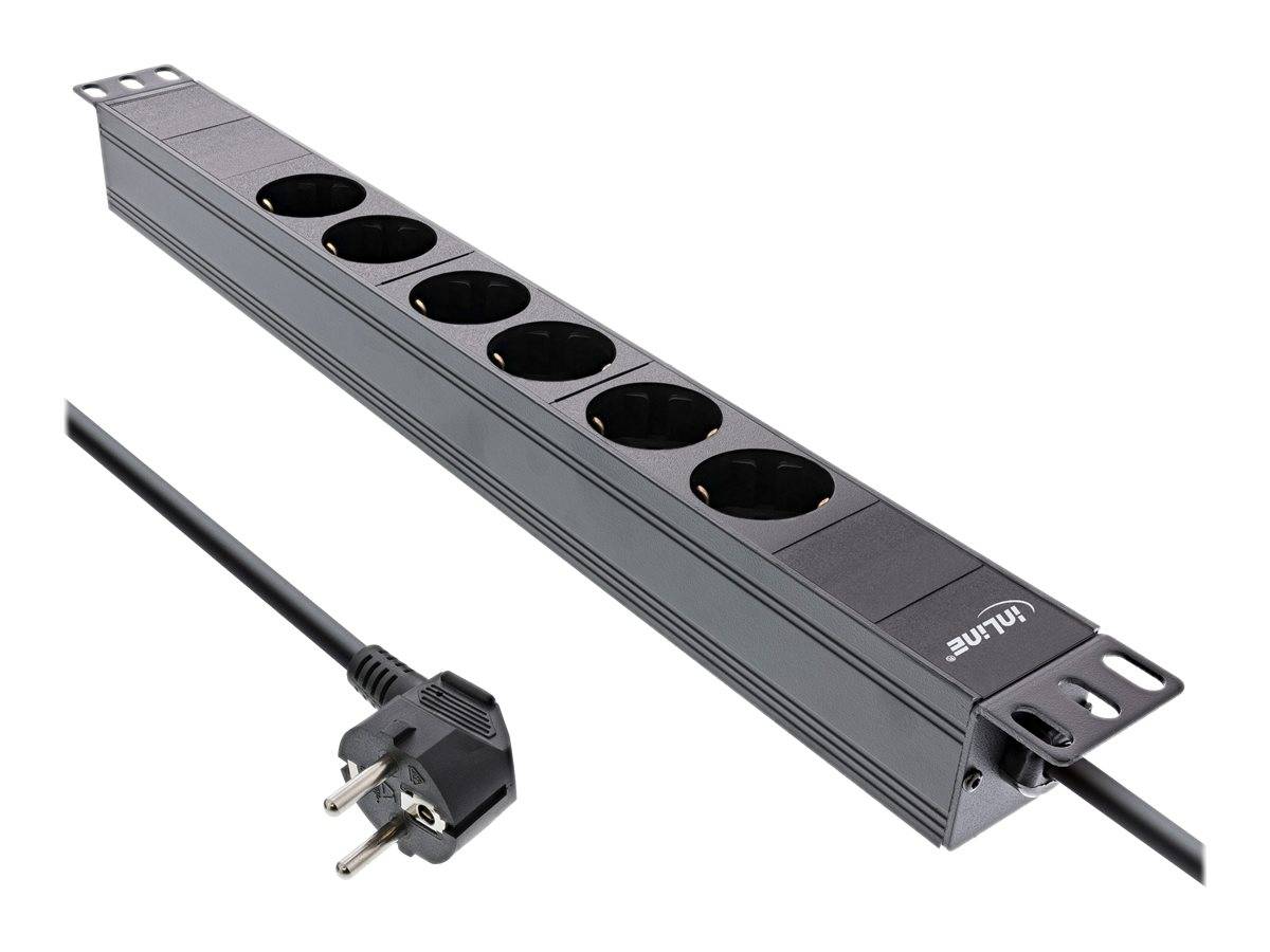 INLINE - 19"" Steckdosenleiste - 6-fach Schutzkontakt - ohne Schalter - 2m - schwarz