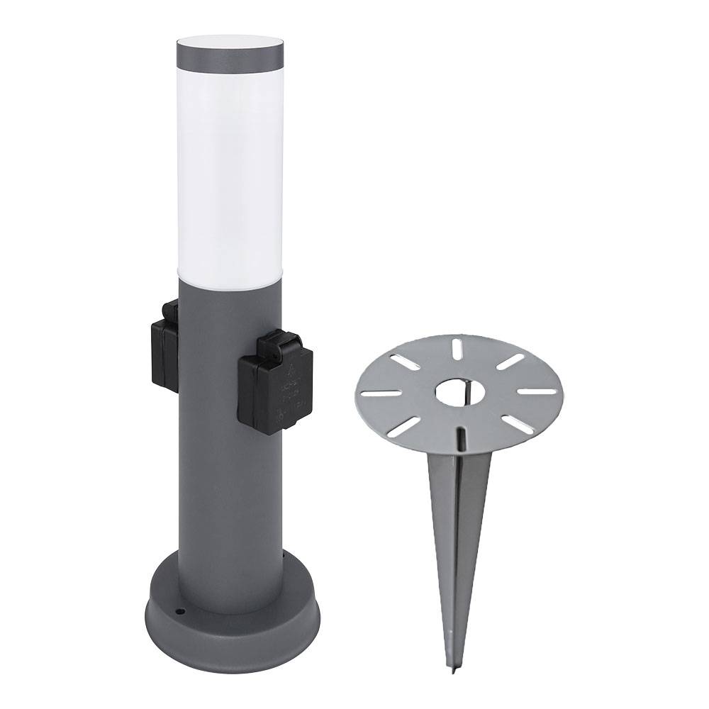 LED Sockelleuchte Gartenlampe Wegeleuchte Außenstehlampe mit Steckdosen anthrazit mit Erdspieß, 11 W 1055lm 3000K, H 45 cm