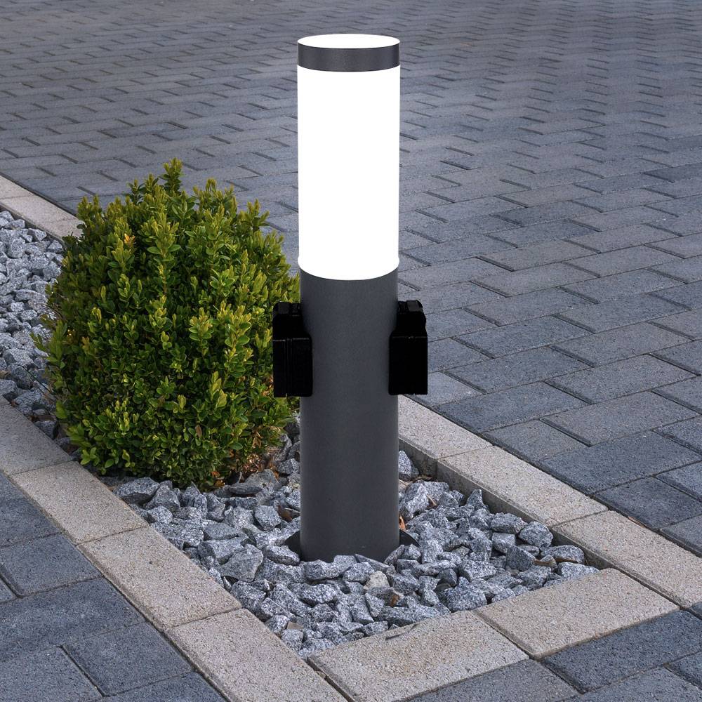 LED Sockelleuchte Gartenlampe Wegeleuchte Außenstehlampe mit Steckdosen anthrazit mit Erdspieß, 11 W 1055lm 3000K, H 45 cm