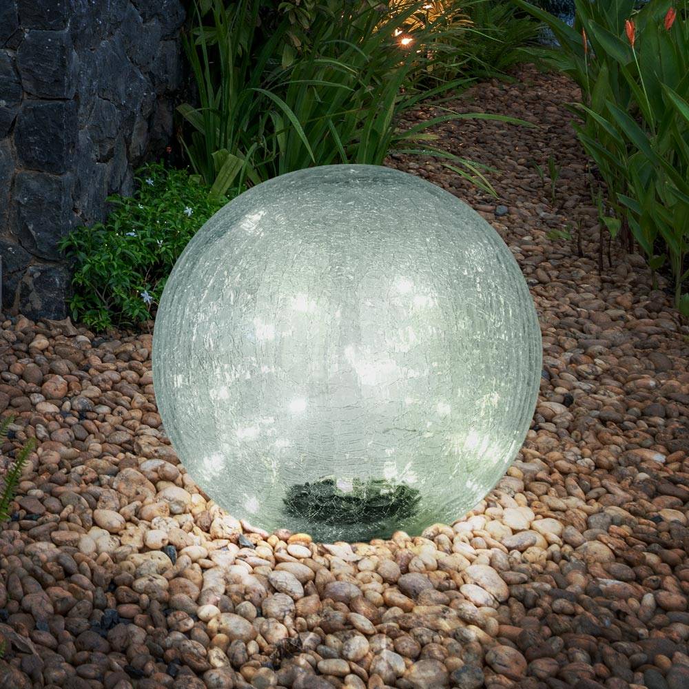 Solarlampe Kugelleuchte Gartenlampe, LED Lichterkette, 10-flammig, Terrassenlampe, Außenleuchte, Crackle Glas, 10x LED, DxH 15x15 cm, 2er Set