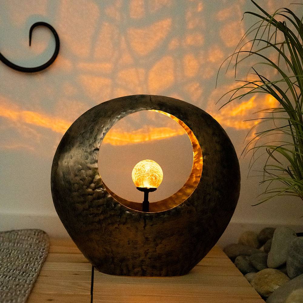 Solarlampen für Außen Gartendeko Terrassen Lampen Außen, Feuereffekt, messing gold, 1x LED warmweiß, LxH 35x37 cm