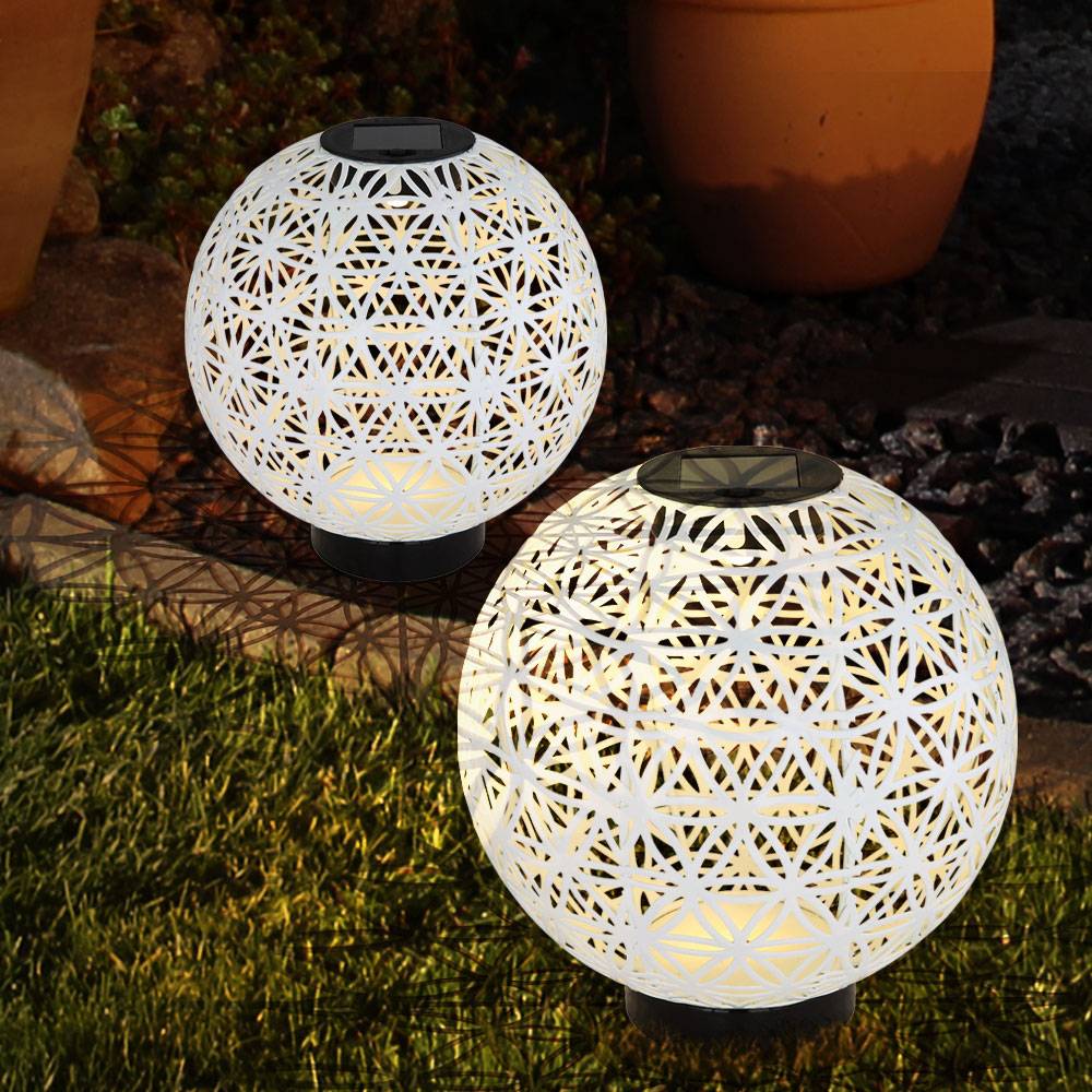 Kugelleuchte Solarleuchten für Außen Solarlampe orientalische Kugel LED Gartenkugeln Solar, Beton Optik in weiß Lichteffekt, 1x LED warmweiß, DxH