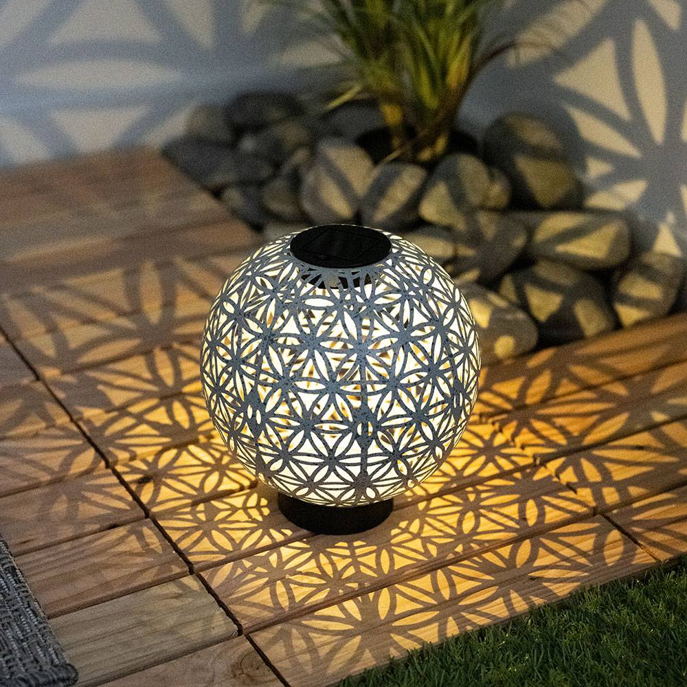 Solarlampe Kugelsolarleuchten für Außen orientalische Kugel LED Gartenkugeln Solar, Beton Optik in weiß Lichteffekt, 1x LED warmweiß, DxH 20x21 cm