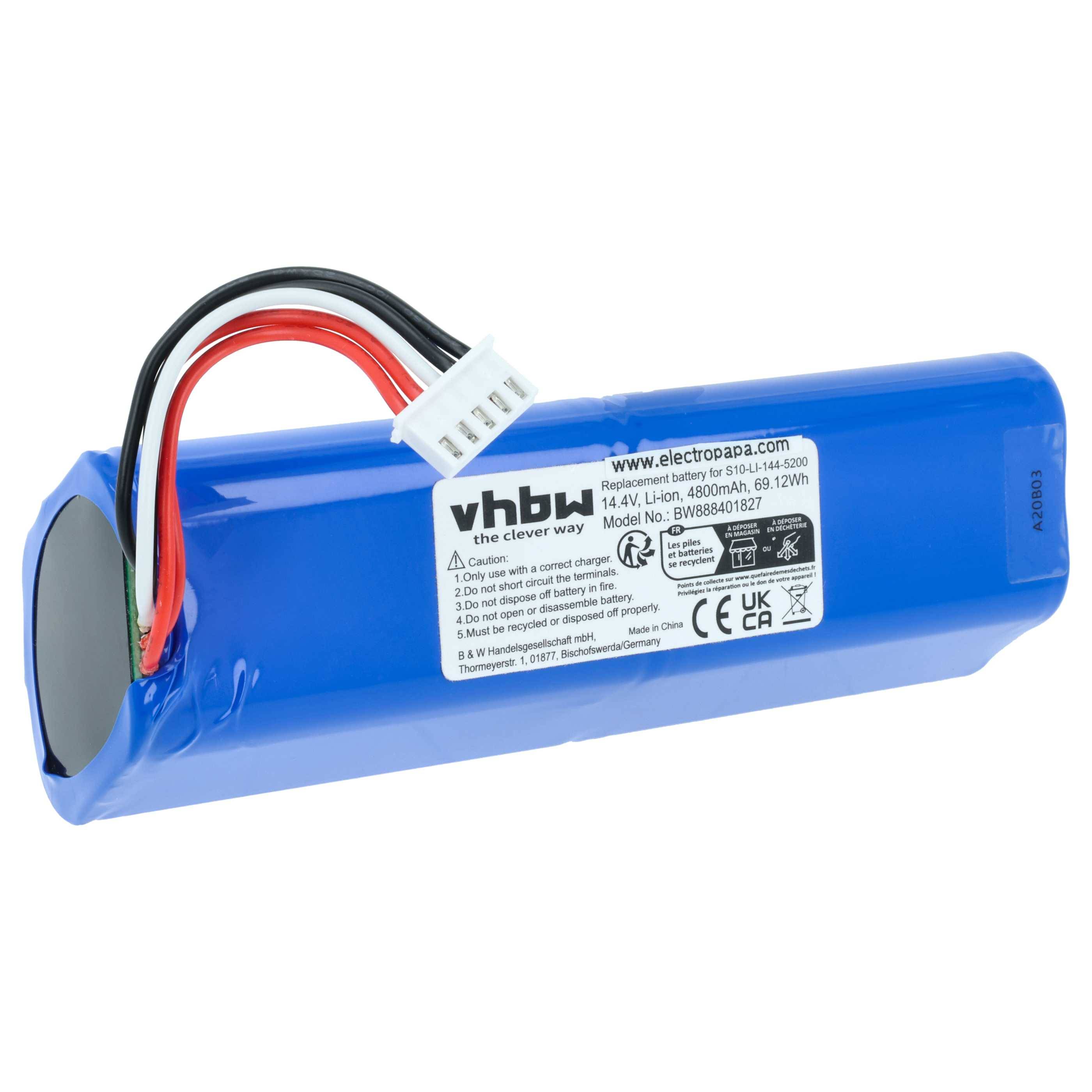 vhbw Akku kompatibel mit Ecovacs Deebot T8 Pure, X1 Omni, X1 Turbo Staubsauger (4800 mAh, 14,4 V, Li-Ion)