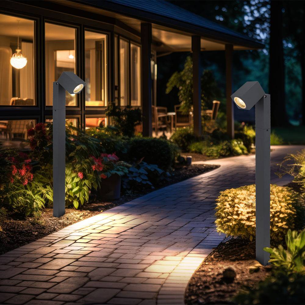 Außenlampe Wegeleuchten anthrazit Garten Stehlampe Aussen Terrasse stehend, schwenkbar, 1x GU10, LxBxH 11,5x7,2x80 cm, 2er Set