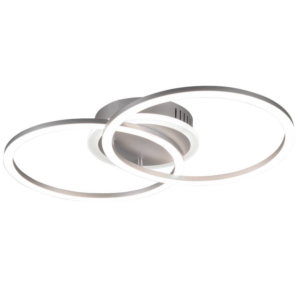 LED Deckenleuchte dimmbar Wohnzimmerleuchte Switch-Dimmer Designleuchte Ringe, Metall titanfarben, 25W 2600Lm warmweiß, BxTxH 50x30x7 cm