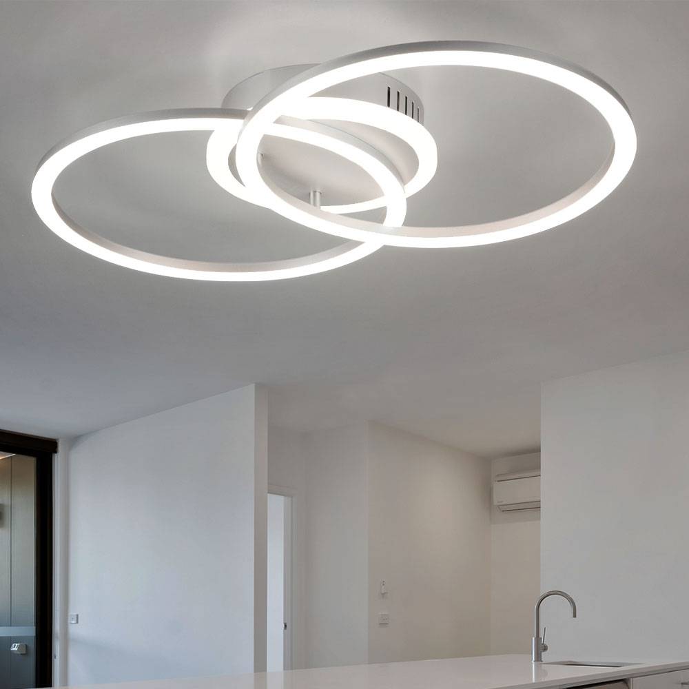 LED Deckenleuchte dimmbar Wohnzimmerleuchte Switch-Dimmer Designleuchte Ringe, Metall titanfarben, 25W 2600Lm warmweiß, BxTxH 50x30x7 cm