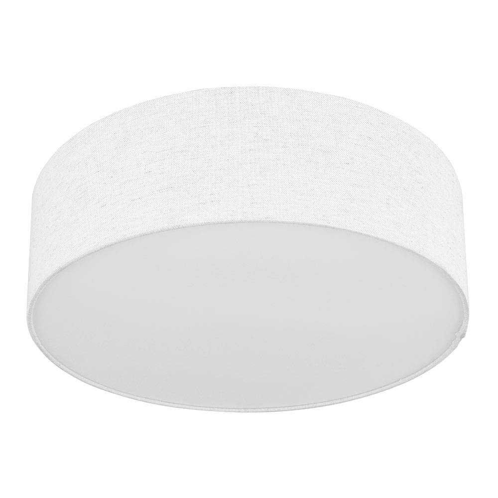 Deckenleuchte weiß rund Deckenlampe Stoff weiß Lampe Textil, Wohnzimmer, Metall Stoffschirm, 3x E27 Fassungen, DxH 40x12cm
