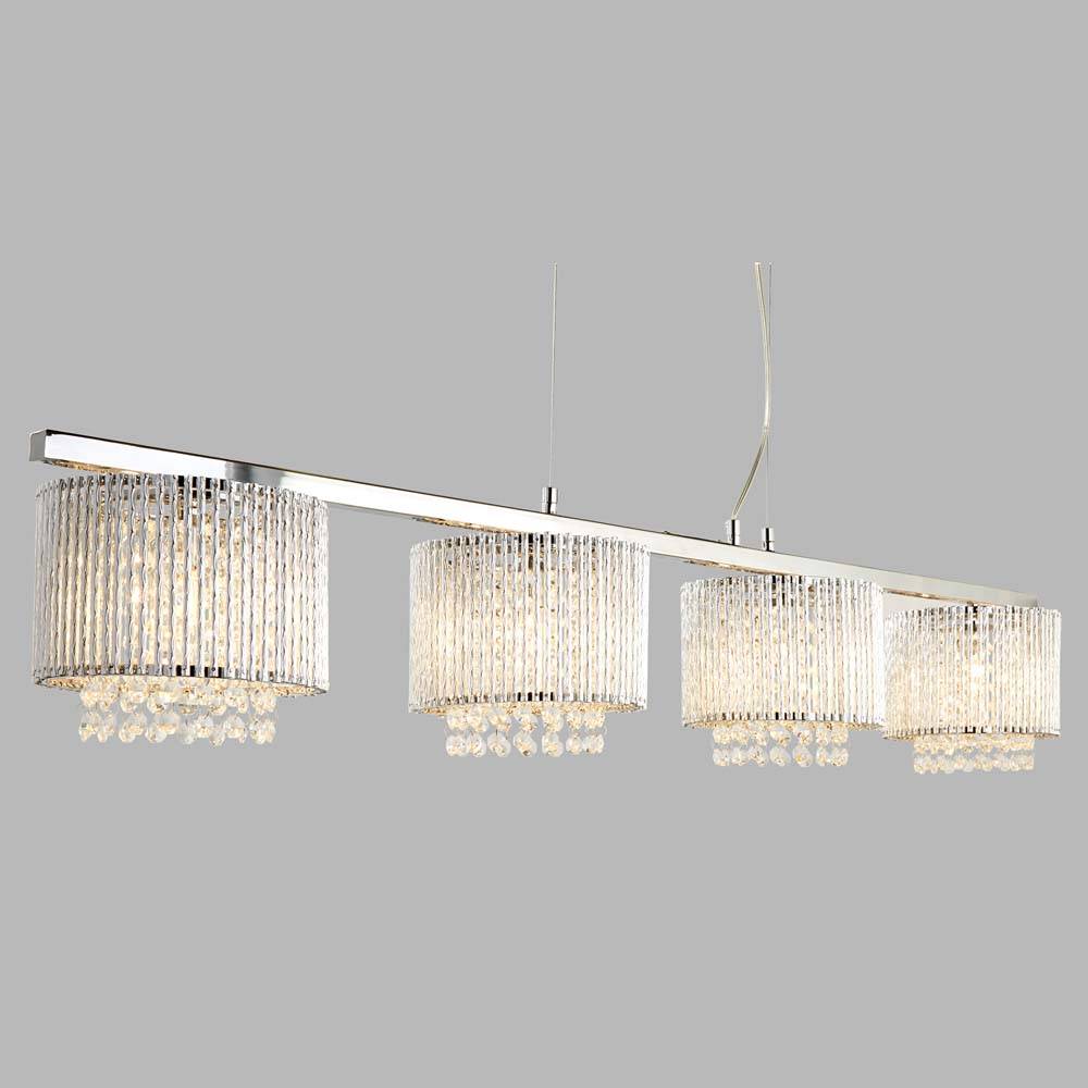 Elise 4Flammige Deckenleiste, Klarkristall Tropfen, Aluminium Rohrverkleidung, Chrom