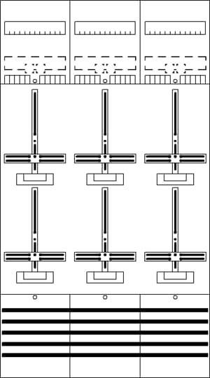 Sechs identische abstrakte Formen, die Leuchter mit Sockeln ähneln, in einem 2x3-Raster auf weißem Hintergrund angeordnet.