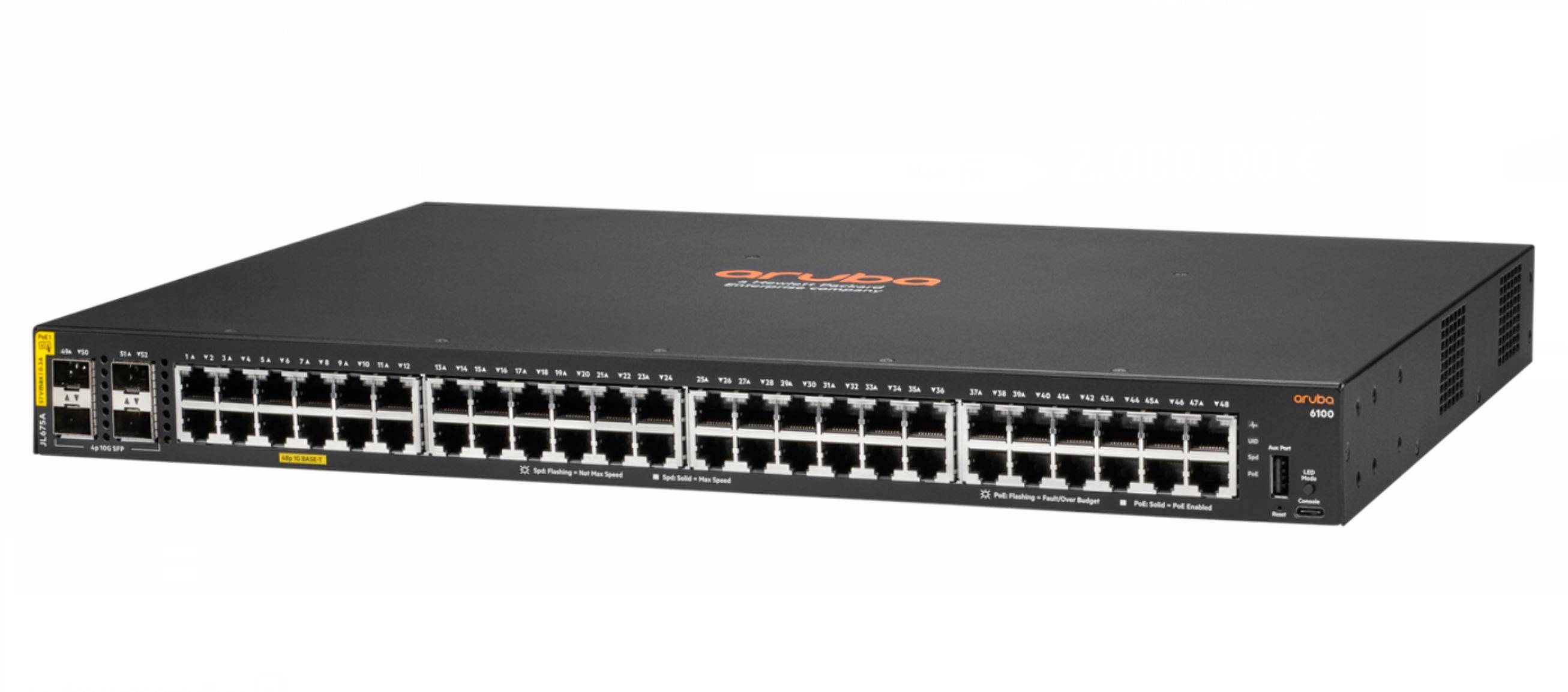 HPE - Aruba 6100 48G Class4 PoE 4SFP+ 370W, Managed, L3, Gigabit Ethernet (10/100/1000), Power over Ethernet (PoE), Rack
