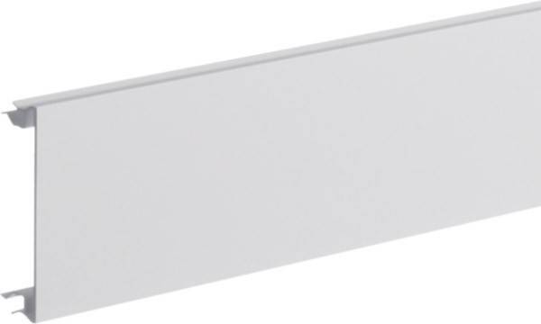 Ein langer, schlichter weißer rechteckiger Paneele, der vor einem weißen Hintergrund steht, wahrscheinlich Teil eines minimalistischen Designs oder eines architektonischen Elements.