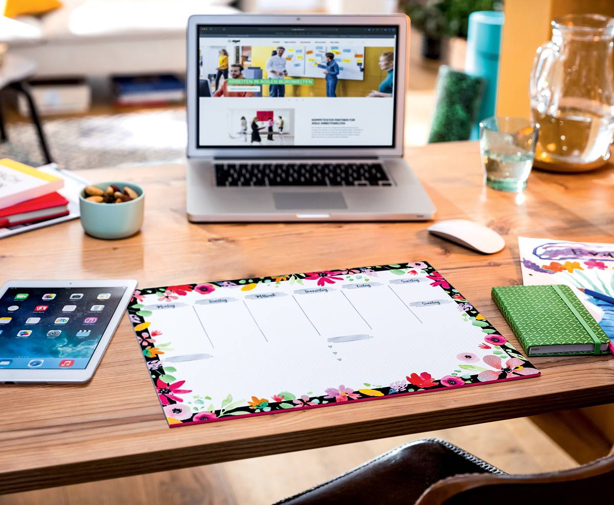 SIGEL Jolie Papier-Schreibunterlage Flower Love - Wochenplaner, undatiert deutsch - A3 - 30 Blatt - FSC-zertifiziert