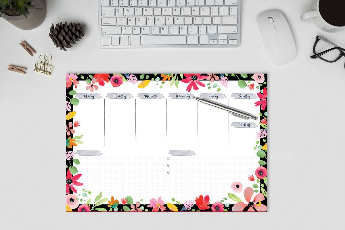 SIGEL Jolie Papier-Schreibunterlage Flower Love - Wochenplaner, undatiert deutsch - A3 - 30 Blatt - FSC-zertifiziert