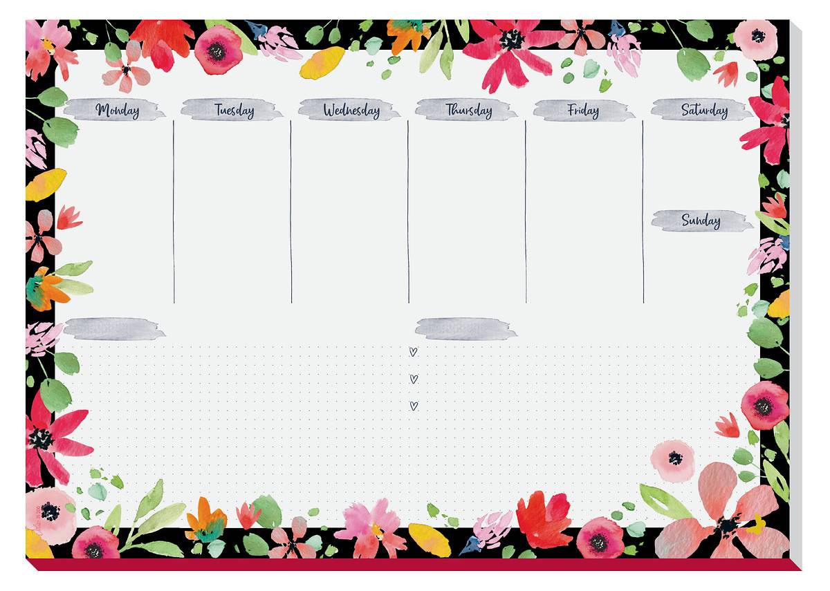 SIGEL Jolie Papier-Schreibunterlage Flower Love - Wochenplaner, undatiert englisch - A3 - 30 Blatt - FSC-zertifiziert