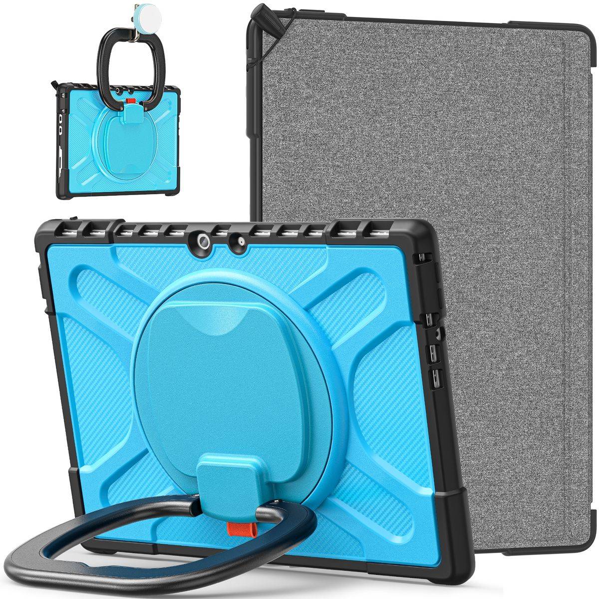 Für Microsoft Surface Pro 8 aufstellbare Outdoor Hybrid Blau 360 Grad mit Trage Gurt Tablet Tasche Etuis Cover Case Schutz Robust Neu