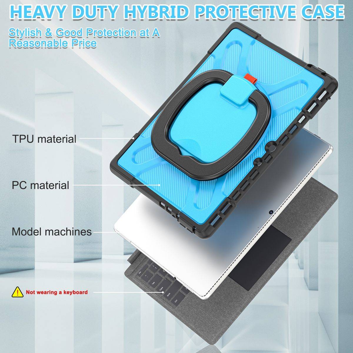 Für Microsoft Surface Pro 8 aufstellbare Outdoor Hybrid Blau 360 Grad mit Trage Gurt Tablet Tasche Etuis Cover Case Schutz Robust Neu