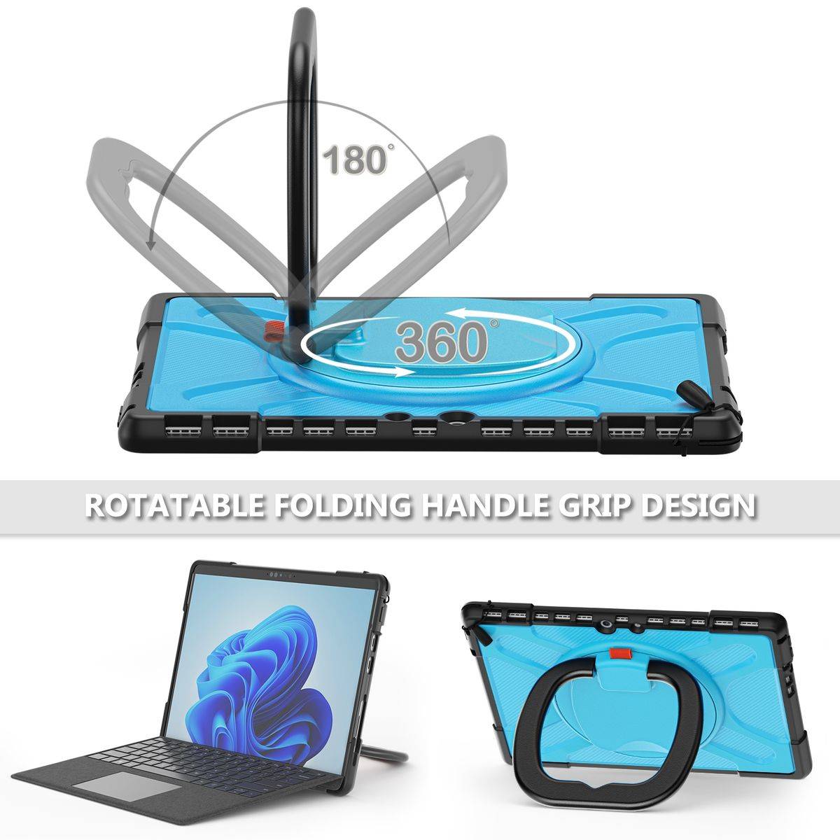 Für Microsoft Surface Pro 8 aufstellbare Outdoor Hybrid Blau 360 Grad mit Trage Gurt Tablet Tasche Etuis Cover Case Schutz Robust Neu