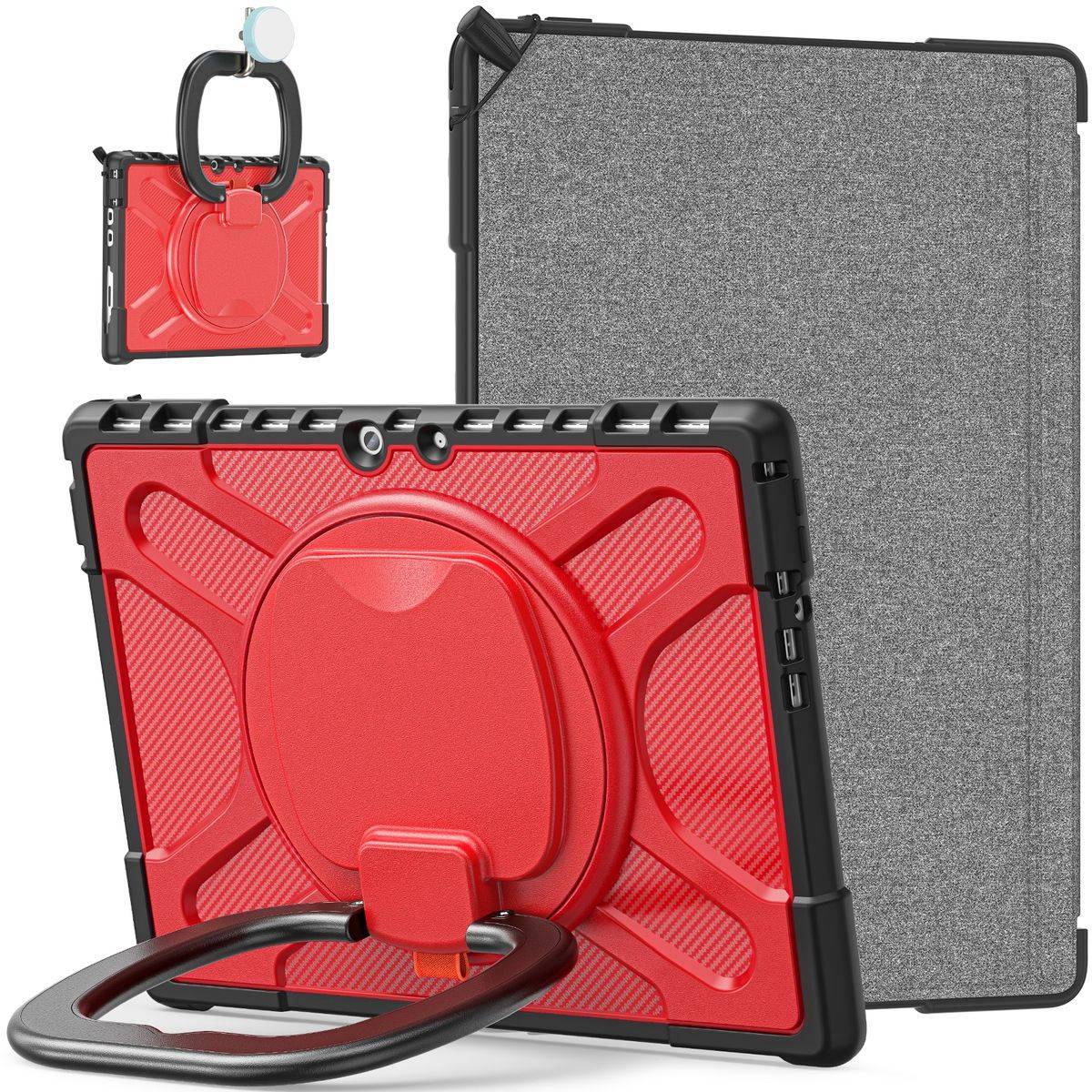Für Microsoft Surface Pro 8 aufstellbare Outdoor Hybrid Rot 360 Grad mit Trage Gurt Tablet Tasche Etuis Cover Case Schutz Robust Neu