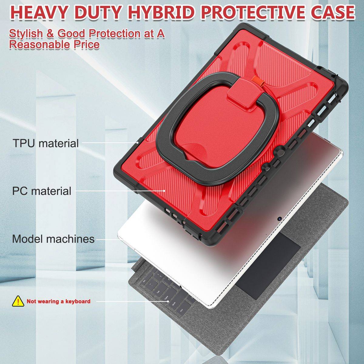 Für Microsoft Surface Pro 8 aufstellbare Outdoor Hybrid Rot 360 Grad mit Trage Gurt Tablet Tasche Etuis Cover Case Schutz Robust Neu