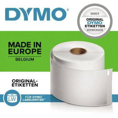 DYMO-Etikettenrolle Verpackung mit Aufschrift „Made in Europe, Belgium