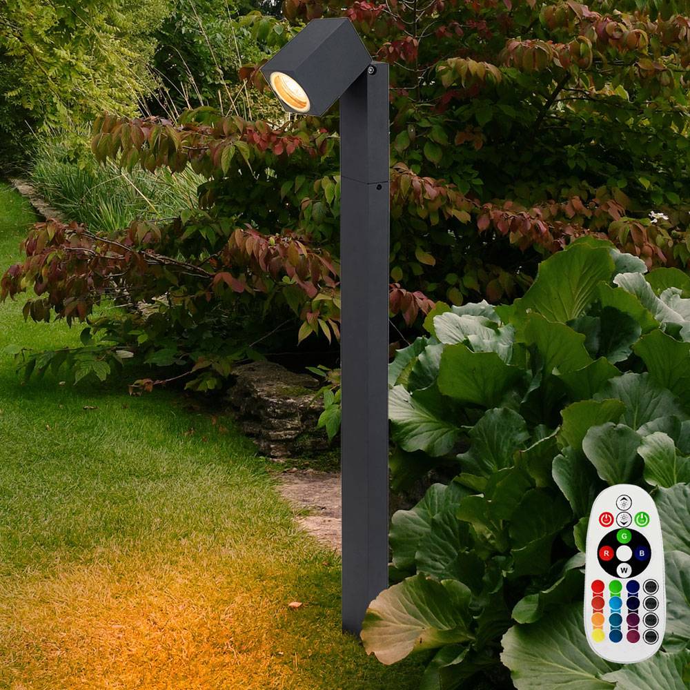 Wegeleuchten Außen anthrazit Garten Stehlampe Aussen Außenleuchte Terrasse stehend, schwenkbar, Fernbedienung dimmbar, 1x RGB LED 3,5W, LxBxH 11,5x7