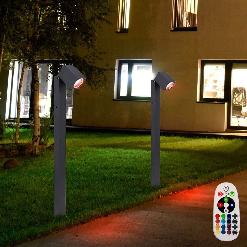 Wegeleuchten Außen anthrazit Garten Stehlampe Aussen Außenleuchte Terrasse stehend, schwenkbar, Fernbedienung dimmbar, 1x RGB LED 3,5W, LxBxH 11,5x7