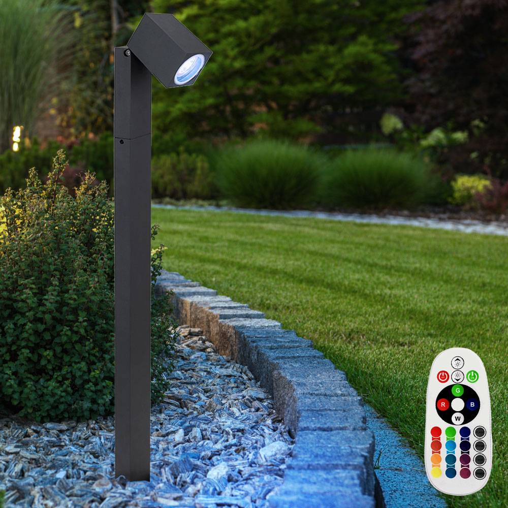 Wegeleuchten Außen anthrazit Garten Stehlampe Aussen Außenleuchte Terrasse stehend, schwenkbar, Fernbedienung dimmbar, 1x RGB LED 3,5W, LxBxH 11,5x7