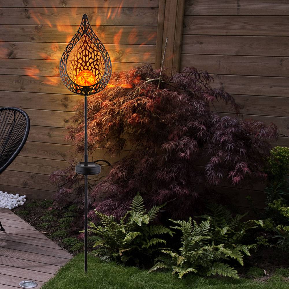Solarleuchte Lotusblume Solarlampe orientalisch Flamme Garten Deko Leuchte Blume, Crackle Glaskugel, Lichteffekt, LED warmweiß, 2er Set