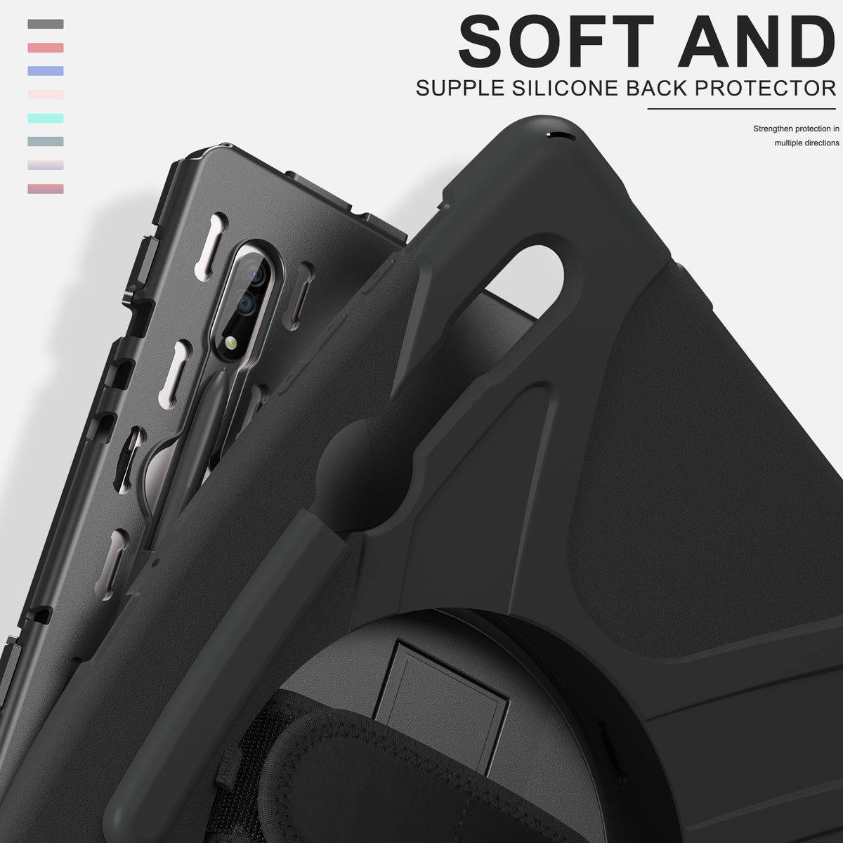 Für Samsung Galaxy Tab S8 Ultra aufstellbare Outdoor Hybrid Schwarz 360 Grad mit Trage Gurt Halte-Band Tablet Tasche Etuis Cover Case Schutz Robust N