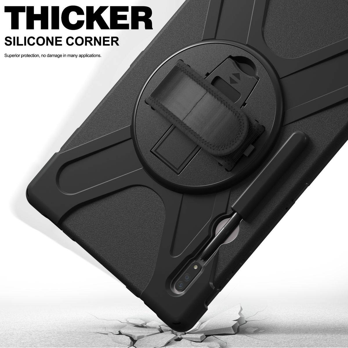 Für Samsung Galaxy Tab S8 Ultra aufstellbare Outdoor Hybrid Schwarz 360 Grad mit Trage Gurt Halte-Band Tablet Tasche Etuis Cover Case Schutz Robust N