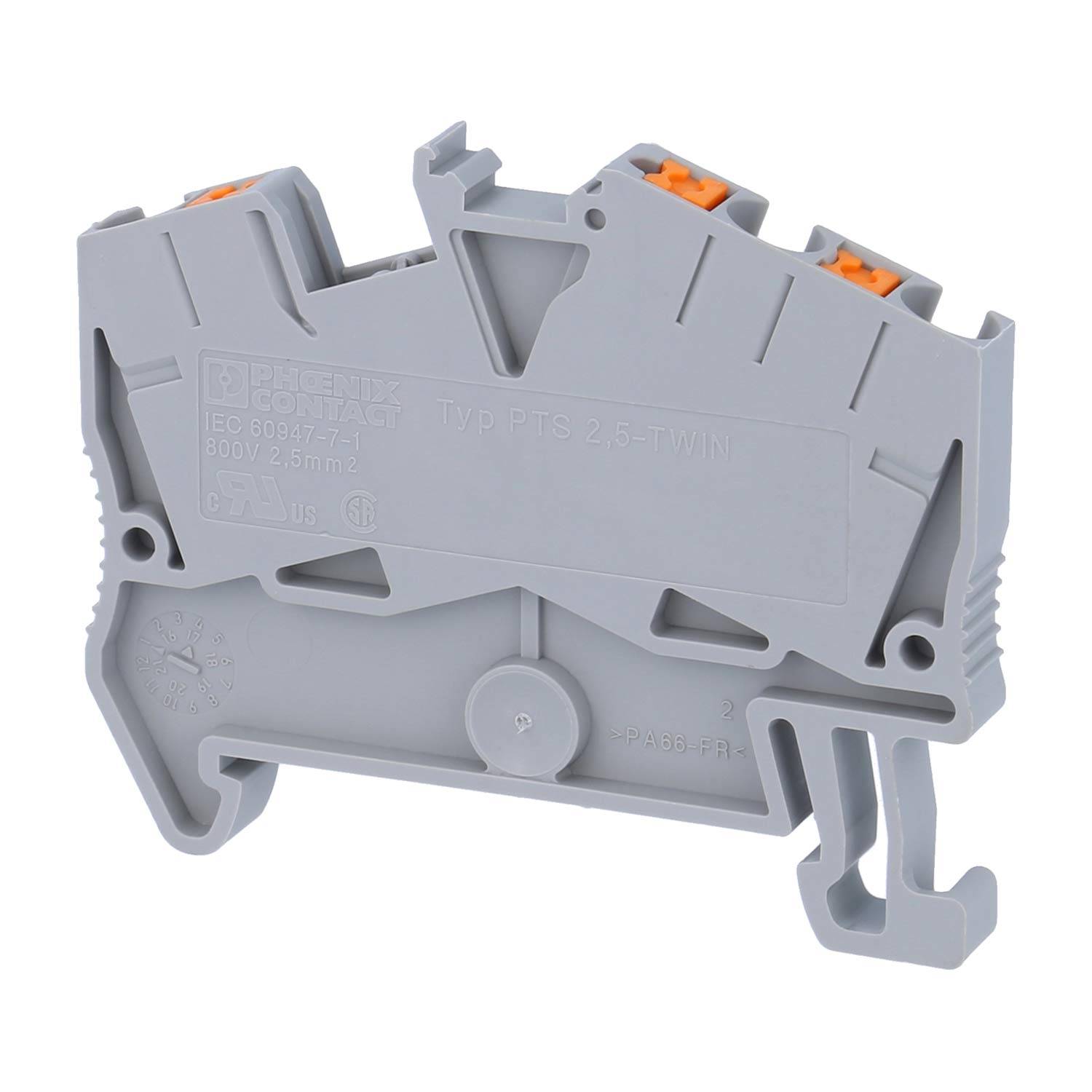 Phoenix Contact Durchgangsklemme PTS 2,5-TWIN Push-In-Anschluss Nennspannung 800V Kurzzeitstrom 0,30kA - 1 Stück