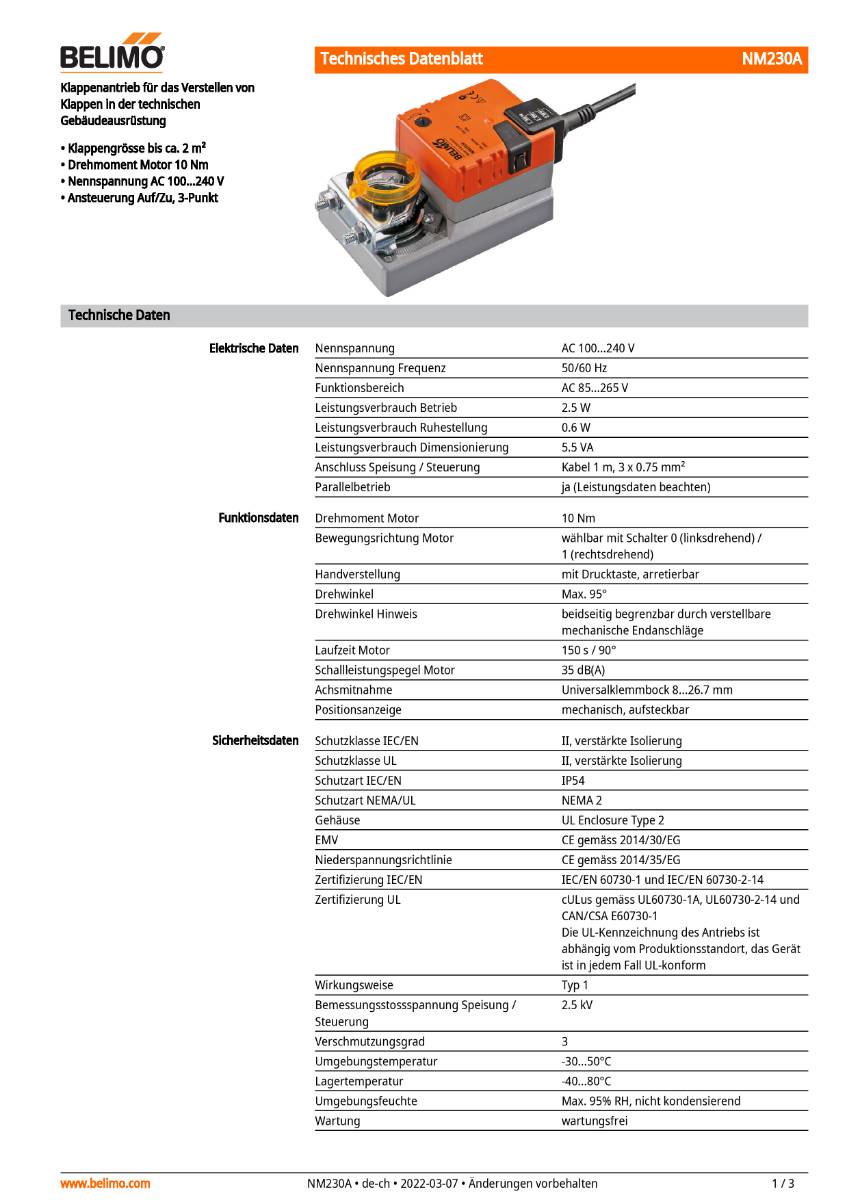 Belimo Klappenstellantrieb | NM230A