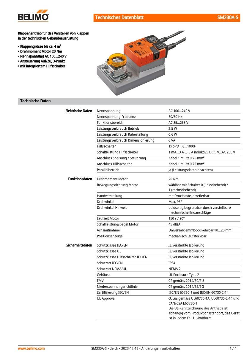 Belimo Klappenstellantrieb | SM230A-S
