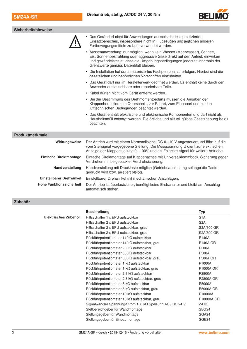 Belimo Klappenstellantrieb | SM24A-SR