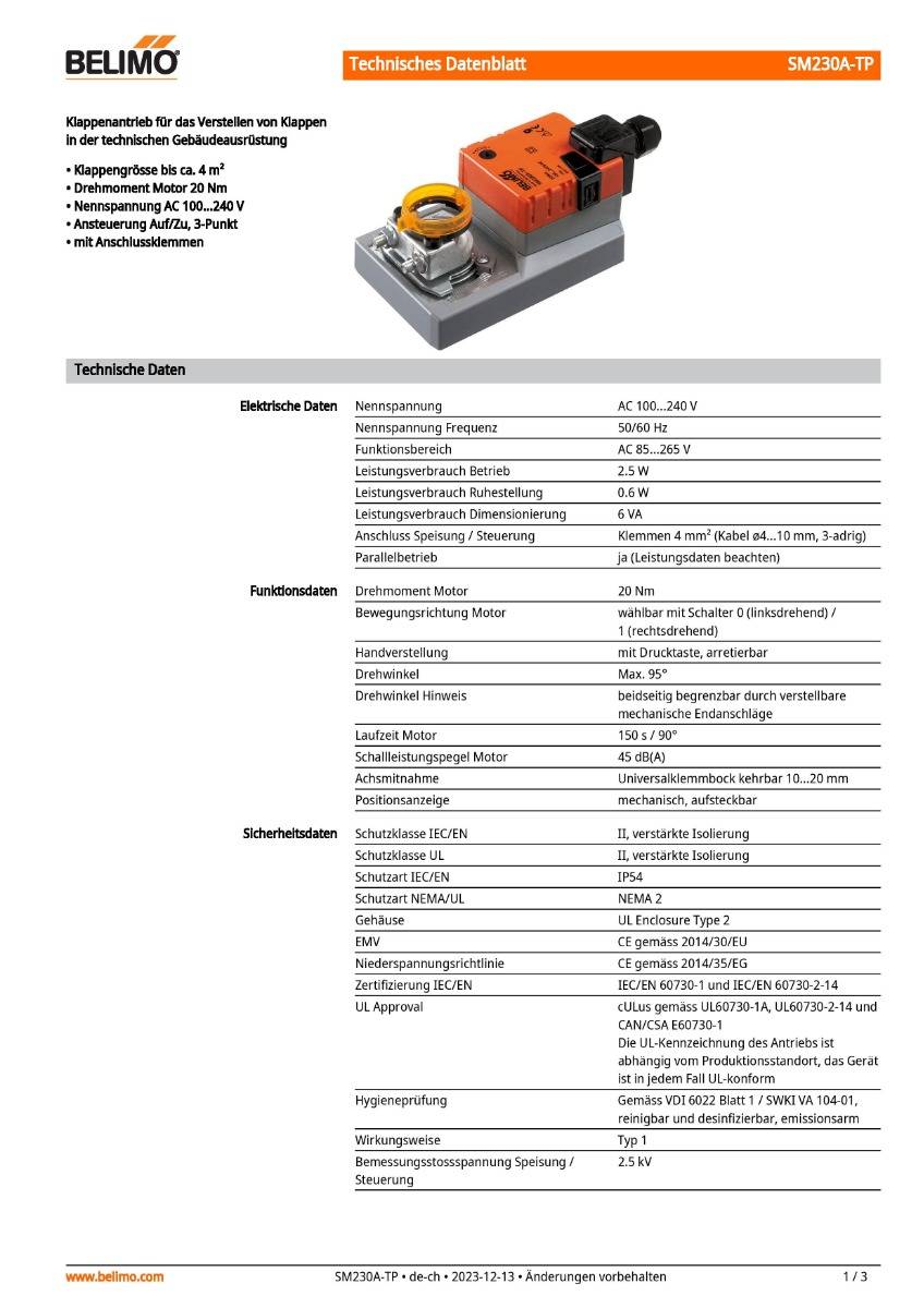 Belimo Klappenstellantrieb | SM230A-TP