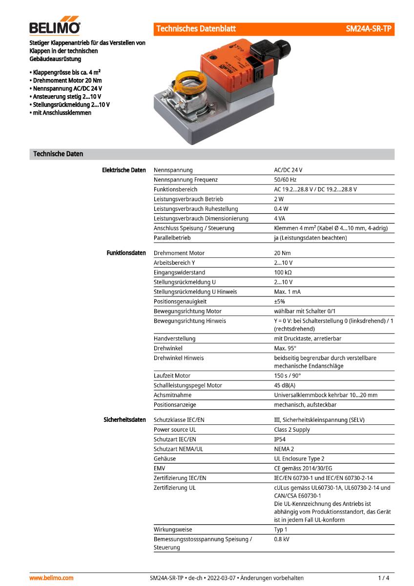 Belimo Klappenstellantrieb | SM24A-SR-TP