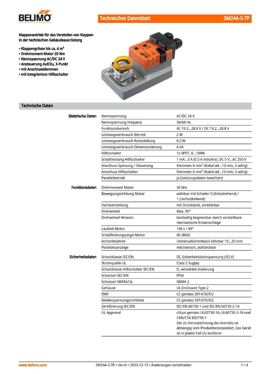 Belimo Klappenstellantrieb | SM24A-S-TP