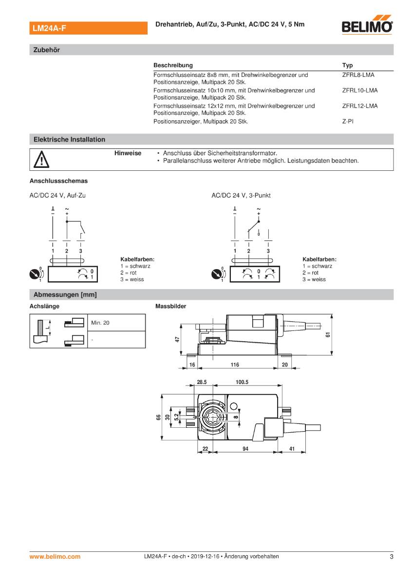 Belimo - Klappenantrieb LM24A-F, Formschluss 8 x 8 mm