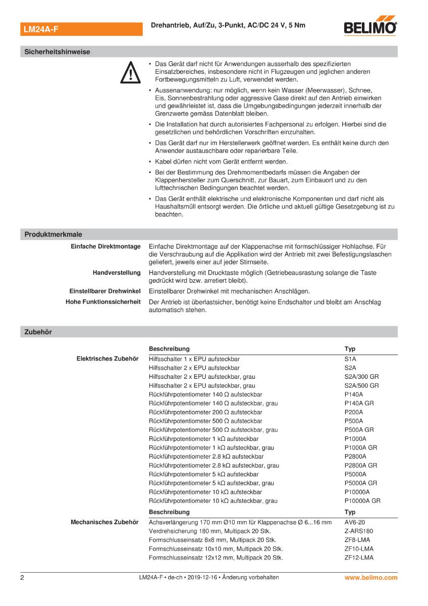 Belimo - Klappenantrieb LM24A-F, Formschluss 8 x 8 mm