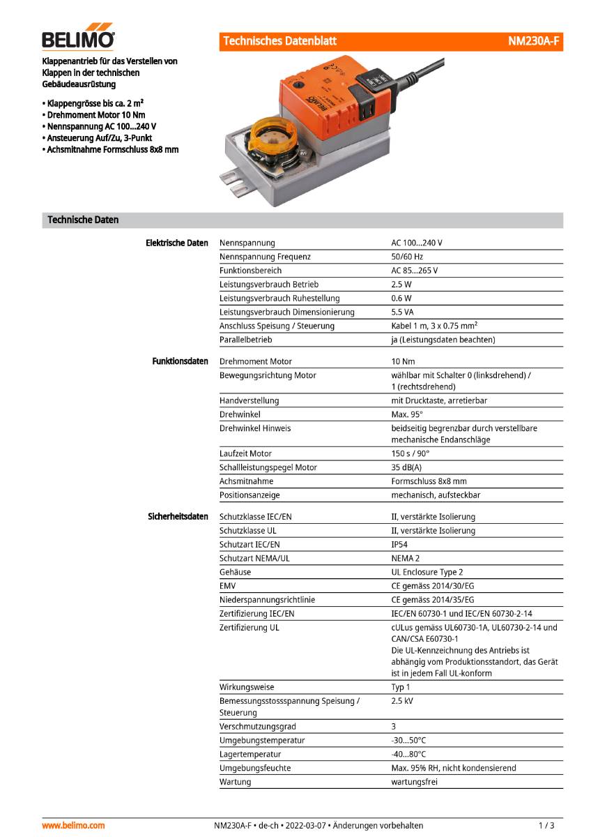 Belimo - Klappenstellantrieb NM230A-F