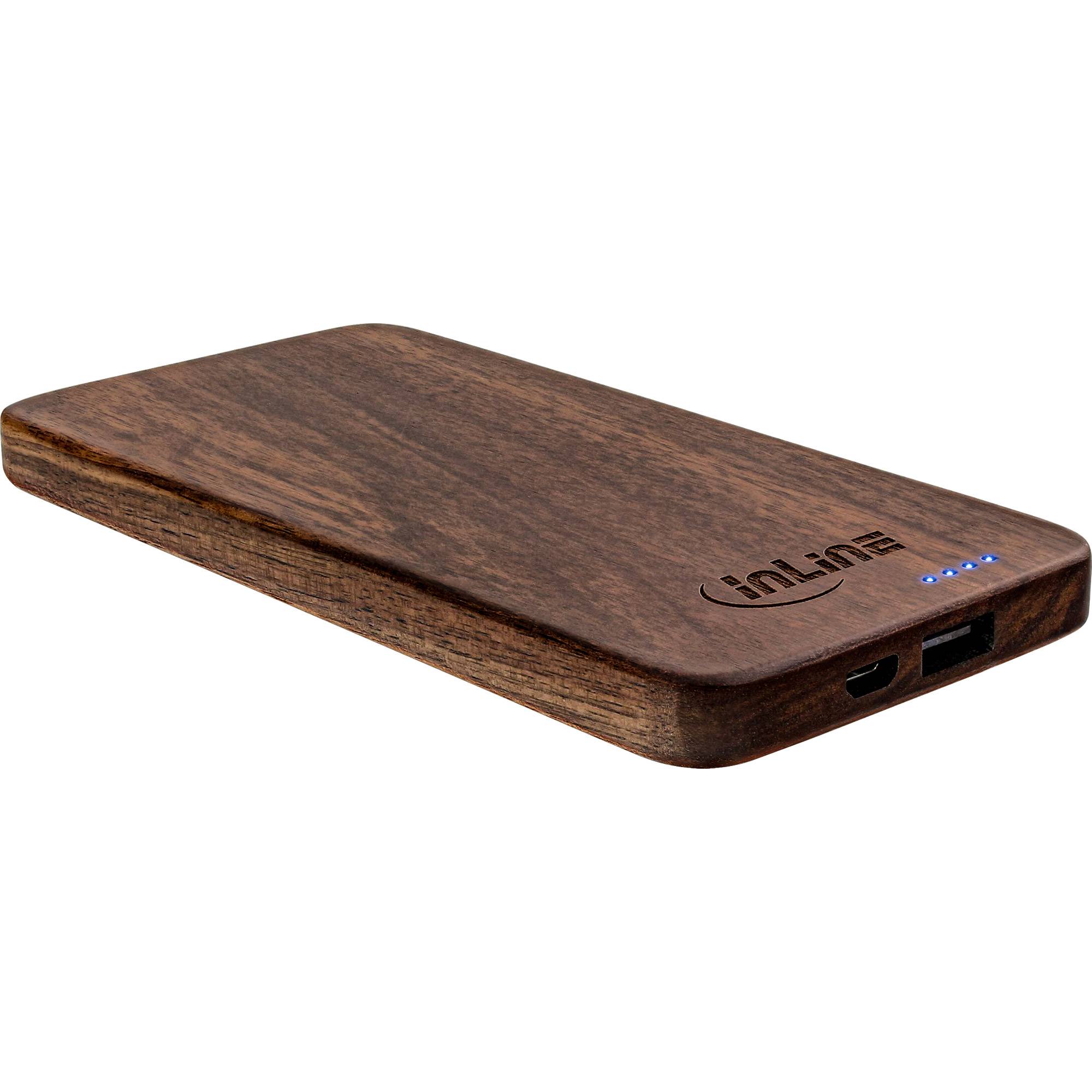 INLINE - woodplate - USB Powerbank 5.000mAh - mit LED Anzeige - Echtholz - Walnuss